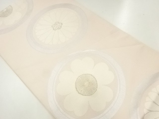 JAPANESE KIMONO / ANTIQUE FUKURO OBI / SILK / WOVEN FLORAL ROUNDEL CREST